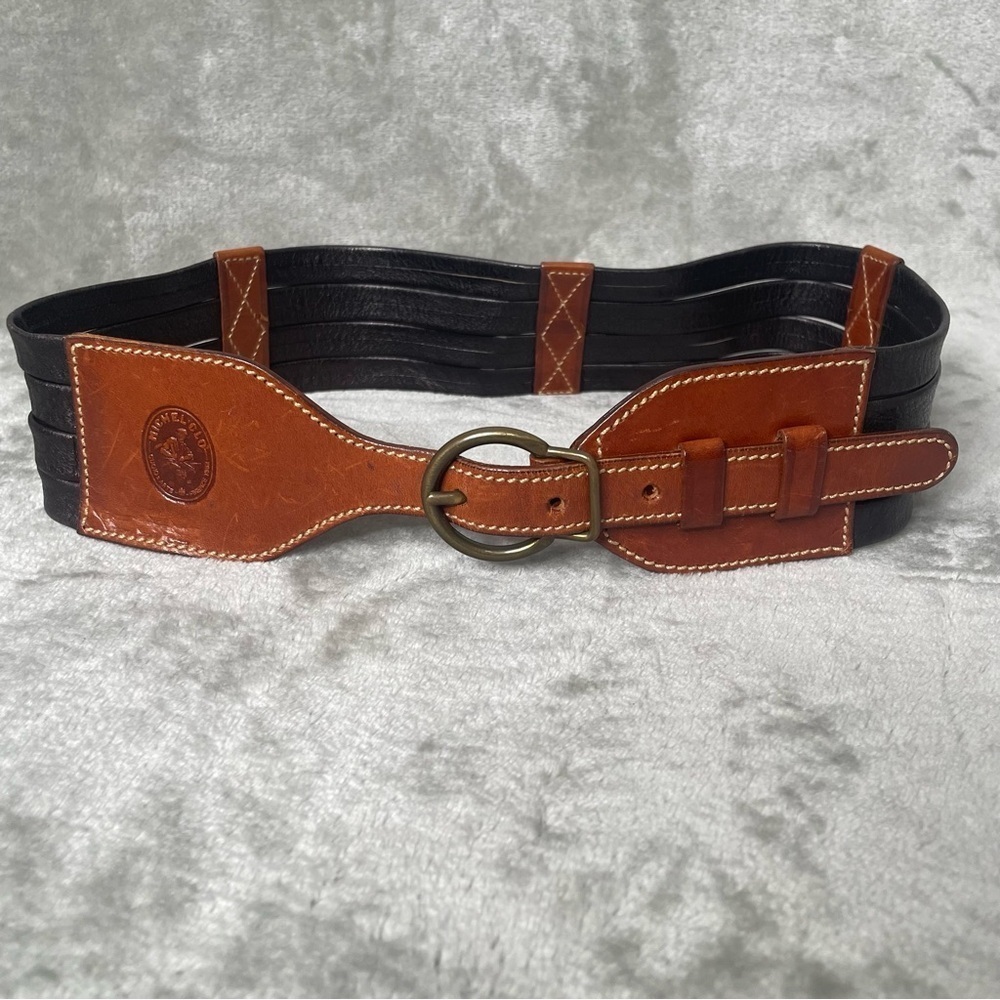 Vintage Michel Clo Cuoio Arte Firenze 1952 Belt Brown Black Wide Leather